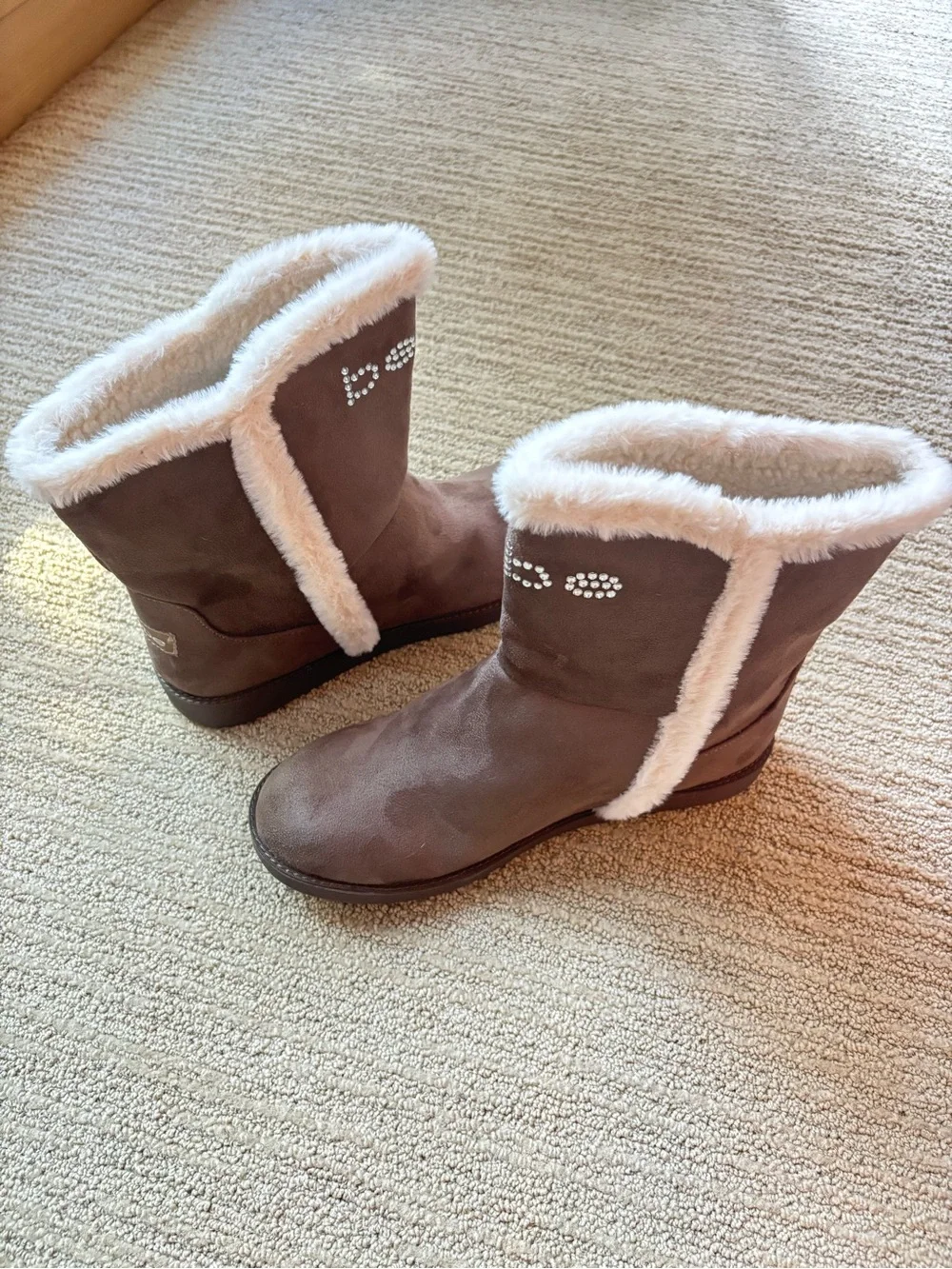 bebe — “lenina” suede faux fur winter boots — brown